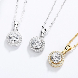 Colliers en argent 925 avec pendentifs ronds en zircone, finitions dorées et argentées