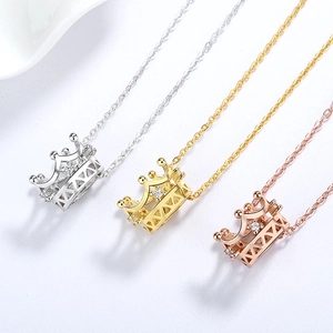 Collier Pendentif Couronne en Argent Sterling 925 pour Femme Luxe Incrusté de Strass Chaîne Forçat Bijoux Mode Cadeau