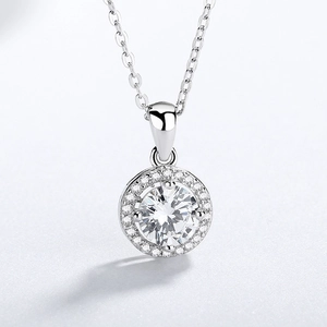 Collier classique en argent sterling 925 avec pendentif rond en zircon pour femmes
