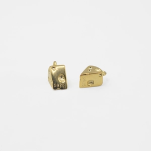 S925 sterling silver gold cheese slice pendants with realistic hole details and small hooks