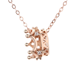 Collier couronne en argent 925 plaqué or rose avec pierres en zircon et chaîne en O