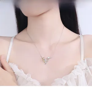Moonlight stone rabbit necklace on model's neck showcasing delicate pendant design