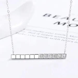 925 Sterling Silver Zirconia Bar Pendant Necklace For Women Minimalist White Gold Plated Geometric Chain Jewelry Gift