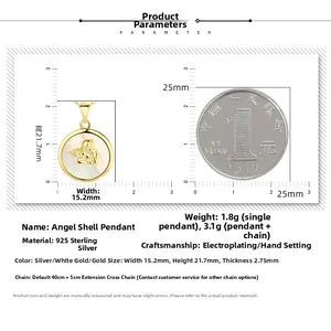 Specifiche dettagliate del ciondolo angelo in conchiglia con catena in argento 925