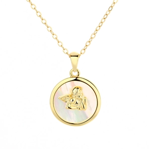 Collana vintage con rilievo di angelo su pendente in madreperla e catena d'oro