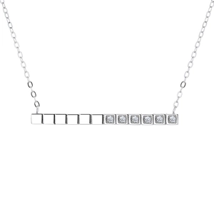 925 Sterling silver long bar necklace with zircon pavé on a delicate cable chain