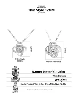 Comparison of 12mm and 15mm 925 silver clover pendants with AAA+ zircon stones