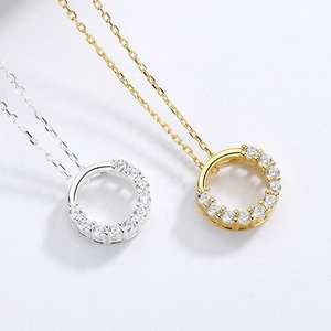 925 Sterling Silver Round Halo Pendant For Women Minimalist Rhinestone Inlaid Clavicle Charm Without Chain Jewelry Gift