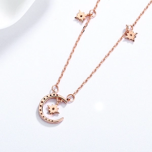 Élégant collier étoile et lune en argent sterling 925 plaqué or rose raffiné