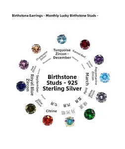 Detailed set of 12 birthstone stud earrings in 925 sterling silver with 4-prong setting