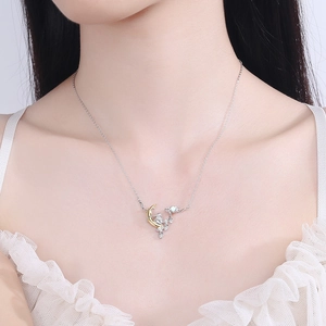 925 silver moon rabbit necklace featuring a glowing natural moonstone pendant for women