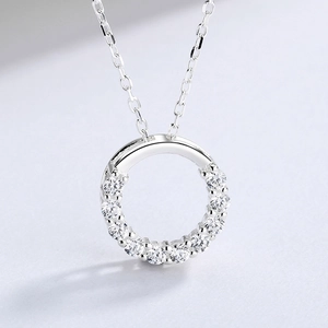 S925 sterling silver necklace featuring a sparkling pavé-set circular ring pendant