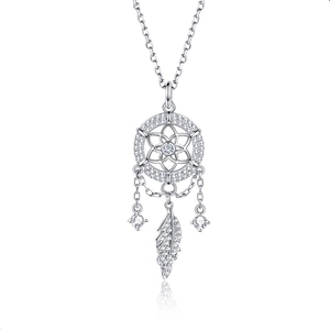 925 Sterling Silver Dreamcatcher Necklace With Rhinestone Feather Tassel Pendant Elegant Mori Style Clavicle Chain Jewelry Accessory For Women