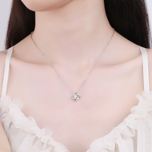 925 silver four-leaf clover necklace with sparkling zircon pendant on model neck