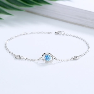 S925 sterling silver four-leaf clover bracelet with blue zircon and elegant thin chain