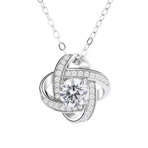 925 Sterling Silver Four Leaf Clover Pendant Necklace with Zircon Centerpiece