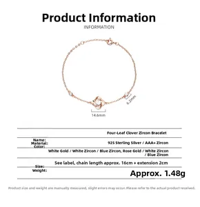 Detaillierte Spezifikationen für S925 Silber Kleeblatt Armband mit Zirkonia Stein