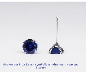 Detailed view of September birthstone sapphire blue zircon stud earrings in 925 silver