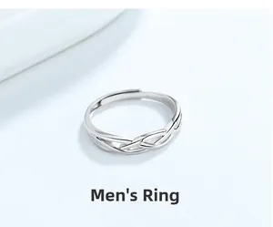 Dettaglio dell'anello da uomo in argento sterling S925 con design intrecciato a mano