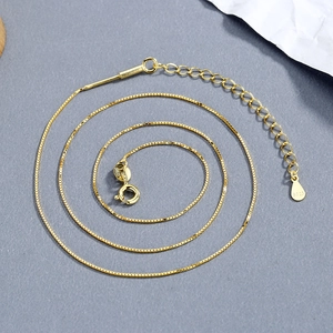 Minimalist S925 sterling silver gold box chain necklace with adjustable lobster clasp