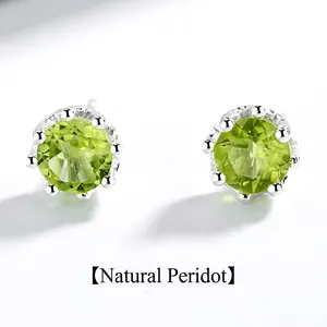 Natural peridot stud earrings in 925 sterling silver with classic six-prong crown setting