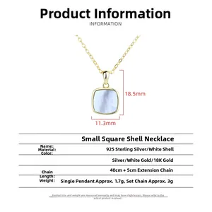 Spécifications de taille pour pendentif carré en nacre et argent sterling 925 massif