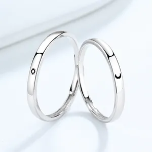 S925 Sterling Silver Couple Rings Sun And Moon Simple Adjustable Open Rings Romantic Matching Rings For Wedding Jewelry Gift
