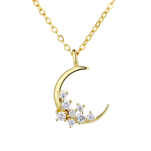 Elegant 925 Sterling Silver Moon Pendant Necklace For Women Fashion Rhinestone Star Moon Plated Delicate Chain Jewelry Gift