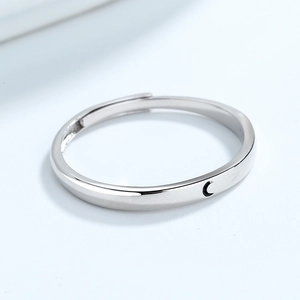 Minimalist adjustable 925 sterling silver ring featuring a black crescent moon design