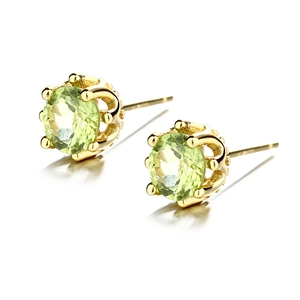 925 silver gold-plated crown earrings with natural peridot green crystals