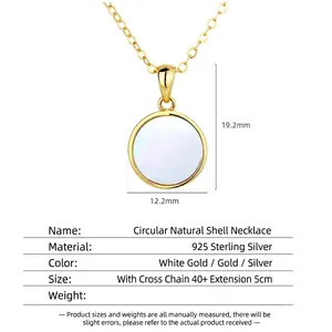 Collier en argent sterling S925 avec pendentif nacre de 12,2 mm et chaîne de 40 cm