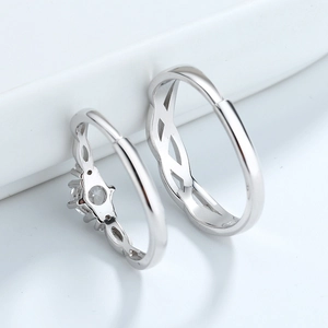 Anelli di coppia minimalisti in argento 925 con design intrecciato e zircone bianco