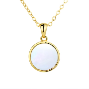 Collier minimaliste en argent S925 avec pendentif circulaire en nacre blanche et or