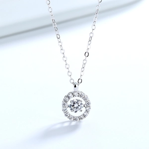 Elegant S925 sterling silver dancing heart necklace with a round sparkling pendant