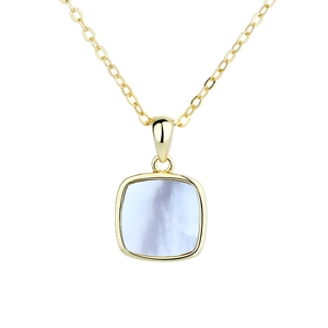 Collier minimaliste en argent sterling S925 avec pendentif carré en nacre pour femme