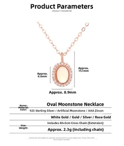 Detailed product parameter view of 925 silver oval moonstone necklace with dimensions
