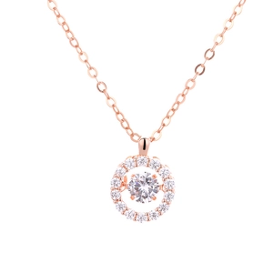 Elegant rose gold S925 silver necklace with dancing round halo sparkling stone pendant