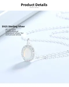 Macro detail of S925 sterling silver necklace with oval moonstone and pavé crystal border