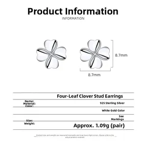 Technical specifications for 925 sterling silver four-leaf clover stud earrings in silver