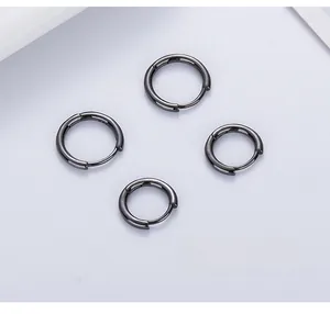 Macro view of four gunmetal black solid S925 sterling silver hoop earrings set