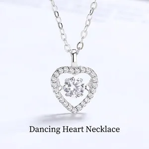 S925 Sterling Silver Heart Dancing Stone Pendant Necklace For Women Zirconia Elegant Clavicle Chain Jewelry Birthday Wedding Gift
