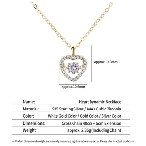925 sterling silver heart dancing necklace with AAA+ zircon stones on 45cm chain
