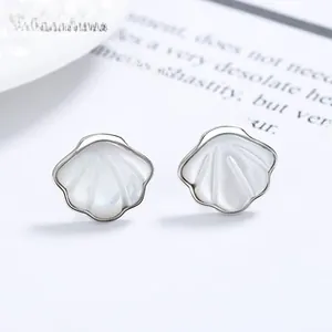 Detailed view of sterling silver shell earrings with elegant white mother of pearl inlay