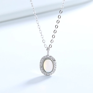 925 silver moonstone geometric necklace with oval pendant and zircon halo on cable chain