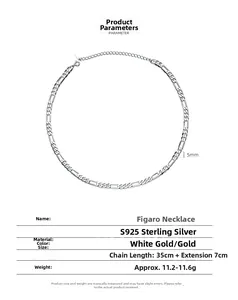 Details zur S925 Sterling Silber 5mm Figaro Kette mit Größenangaben und Abmessungen