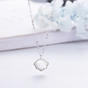S925 Sterling Silver White Mother Of Artificial Pearl Shell Pendant Necklace For Women Elegant Fan Shaped Gingko Leaf Clavicle Chain Jewelry