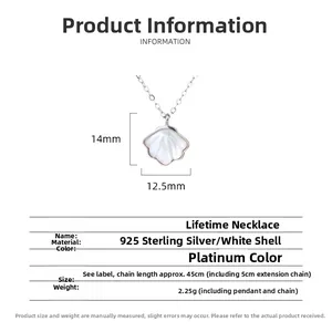 Detailed view of shell pendant with dimensions and 925 sterling silver specifications