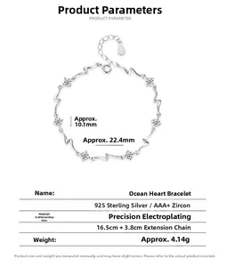 Detailed S925 sterling silver bracelet specs showing length and AAA zircon stones