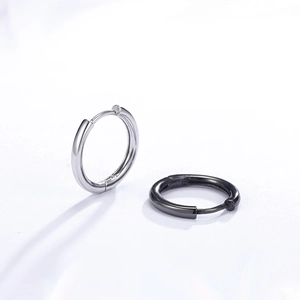 Minimalist S925 sterling silver hoop earrings in silver and black colors for daily wear