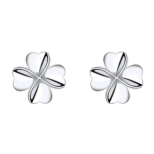 Minimalist S925 sterling silver four-leaf clover stud earrings with polished finish